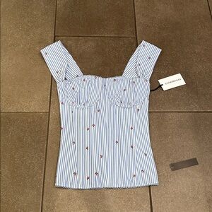 NWT Size 4 WeWoreWhat Light Blue Striped Embroidered Square-Neck Ruched Corset
